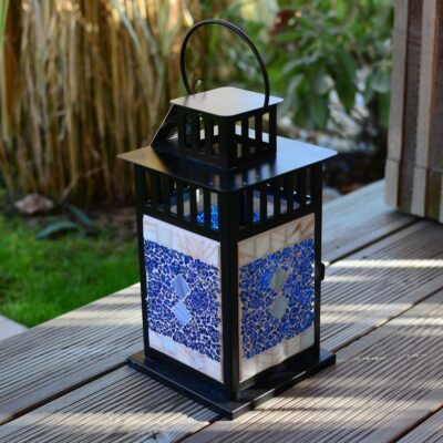 Mosaik Laterne schwarz blau/creme