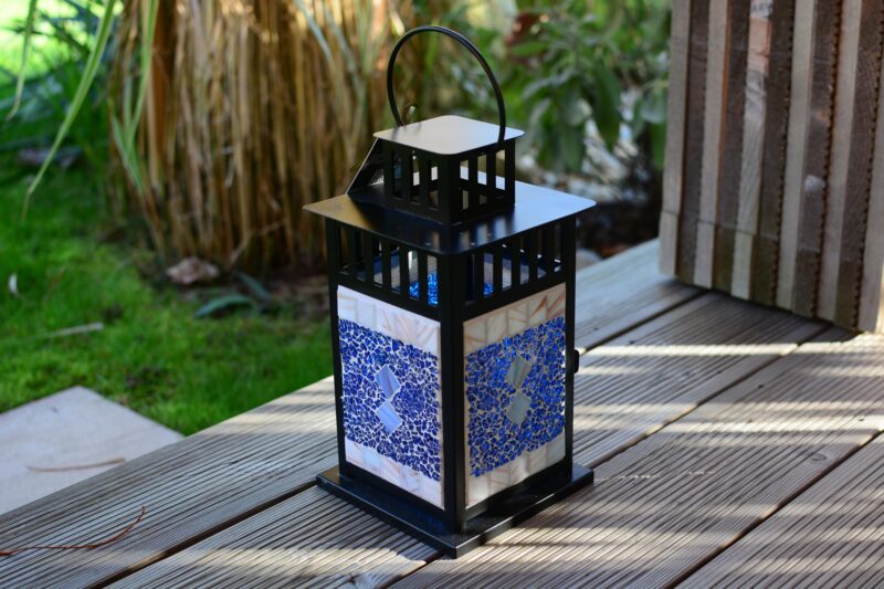 Mosaik Laterne schwarz blau/creme