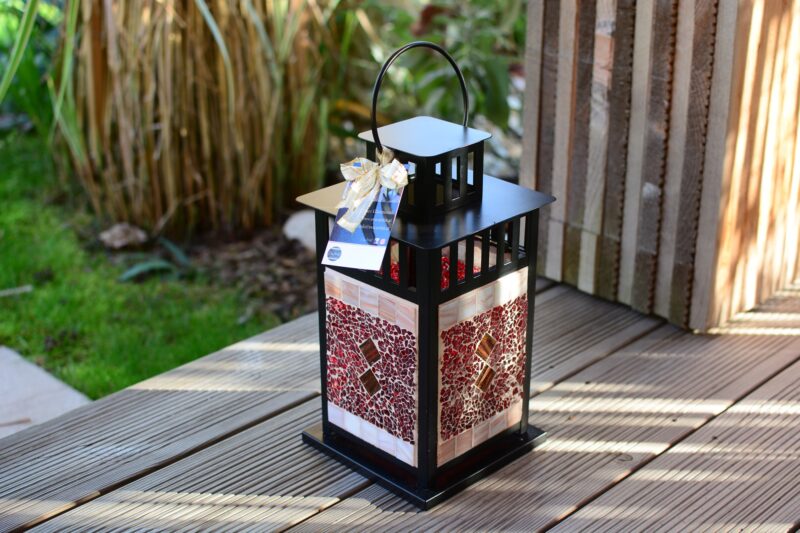 Mosaik Laterne schwarz rot/creme/braun – Bild 2