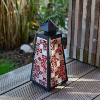 Mosaik Laterne schwarz rot/perlmutt