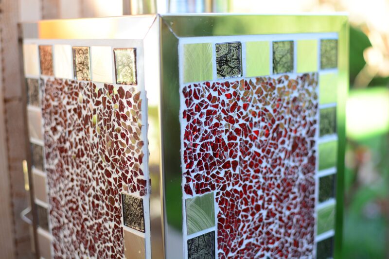 Mosaik Laterne Edelstahl rot/grau/silber – Bild 3