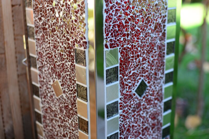 Mosaik Laterne Edelstahl rot/grau/silber – Bild 2