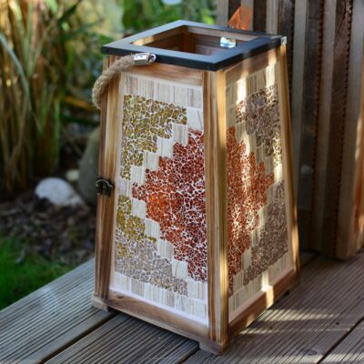 Mosaik Holzlaterne groß orange/gold