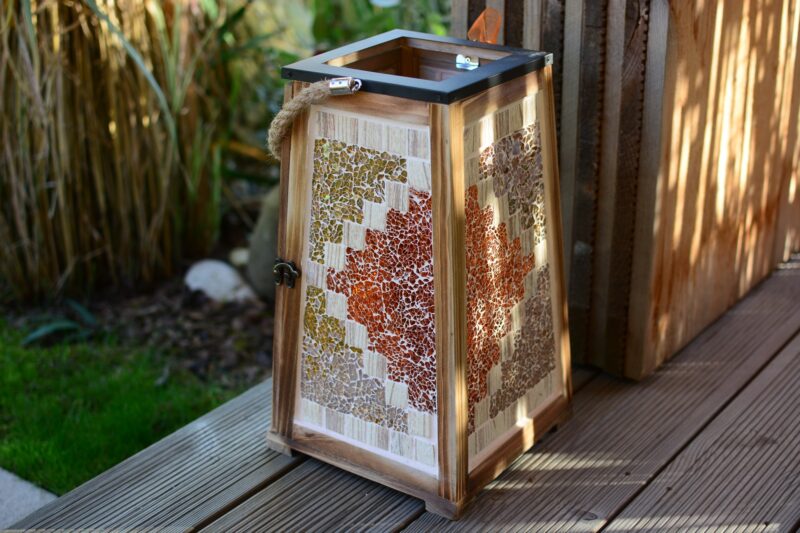Mosaik Holzlaterne groß orange/gold