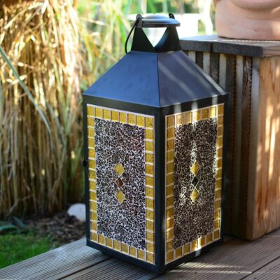 Mosaik Laterne schwarz gold/braun