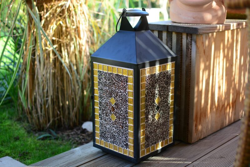 Mosaik Laterne schwarz gold/braun