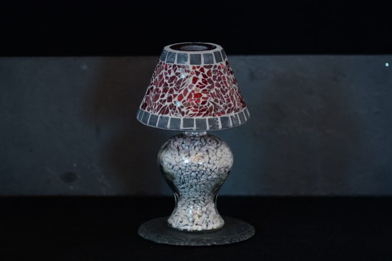 Mosaik Teelichtlampe rot/grau