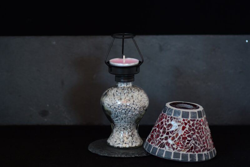 Mosaik Teelichtlampe rot/grau – Bild 2