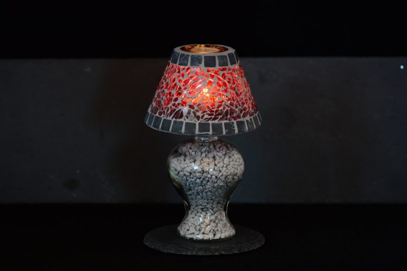 Mosaik Teelichtlampe rot/grau – Bild 3