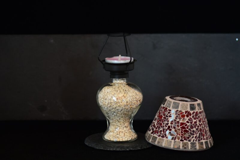 Mosaik Teelichtlampe rot/creme – Bild 3
