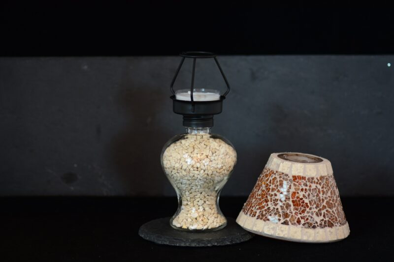 Mosaik Teelichtlampe orange/creme – Bild 3
