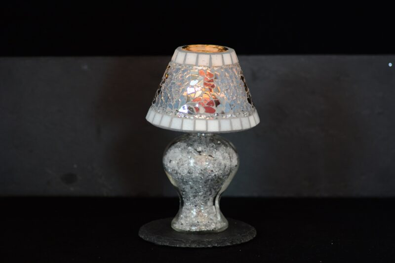 Mosaik Teelichtlampe grau/silber – Bild 2