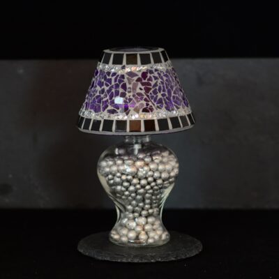 Mosaik Teelichtlampe violett/silber