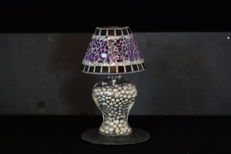 Mosaik Teelichtlampe violett/silber