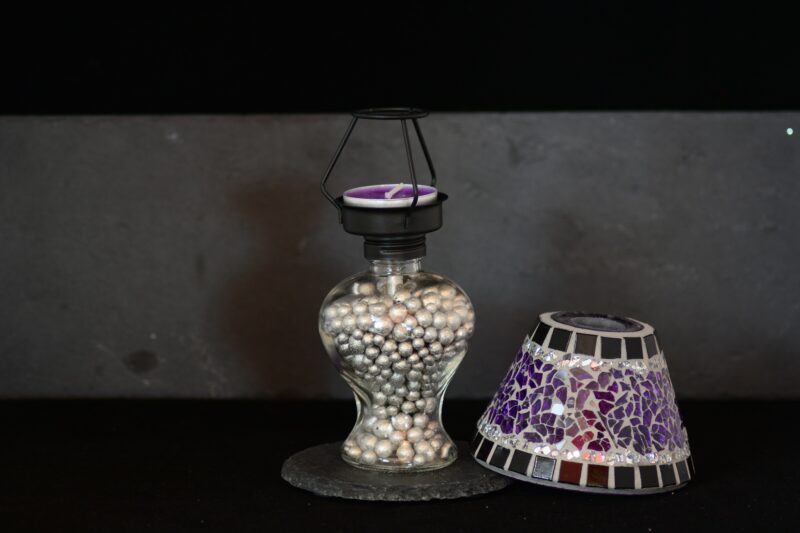 Mosaik Teelichtlampe violett/silber – Bild 3