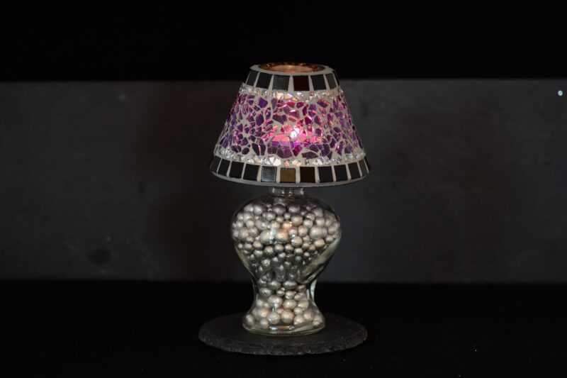 Mosaik Teelichtlampe violett/silber – Bild 2