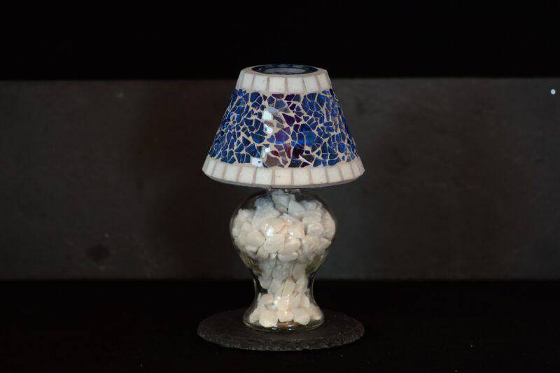 Mosaik Teelichtlampe blau/grau
