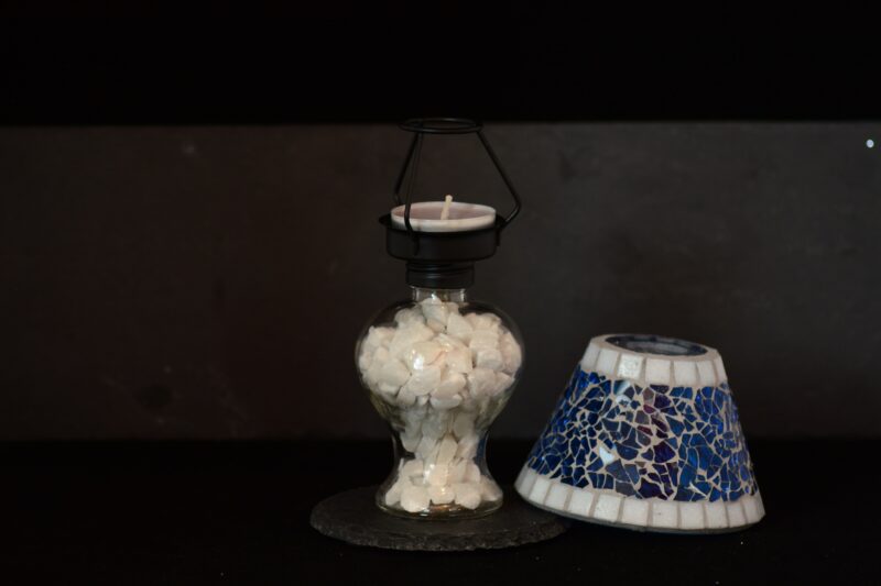 Mosaik Teelichtlampe blau/grau – Bild 2