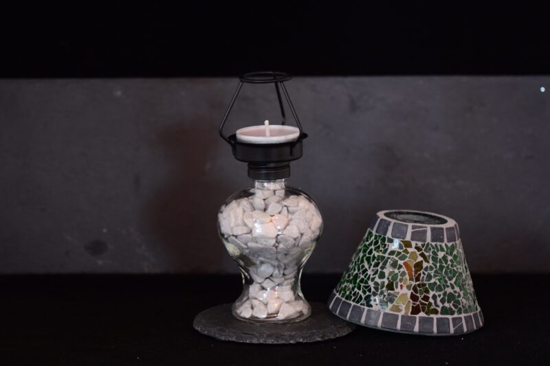 Mosaik Teelichtlampe dunkelgrün/grau – Bild 2