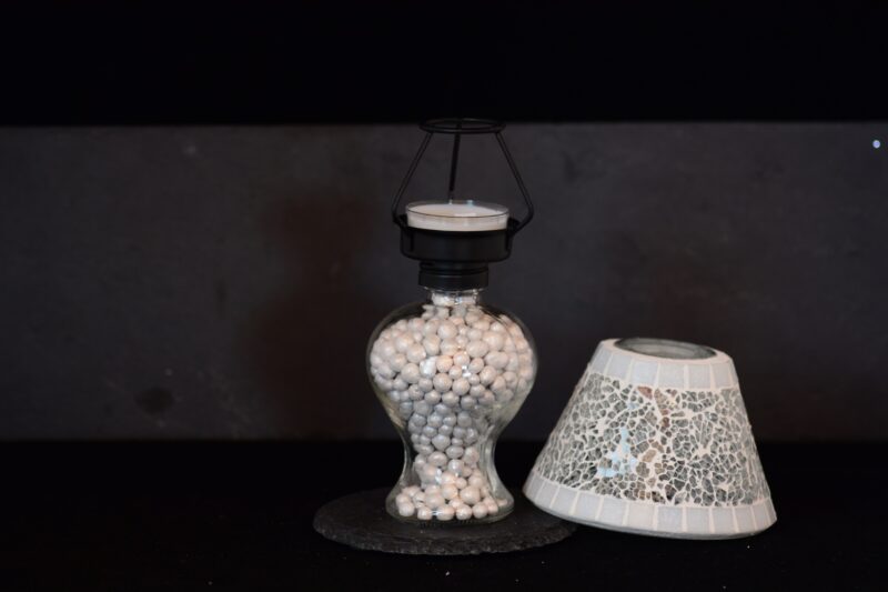 Mosaik Teelichtlampe weiß/transparent – Bild 2