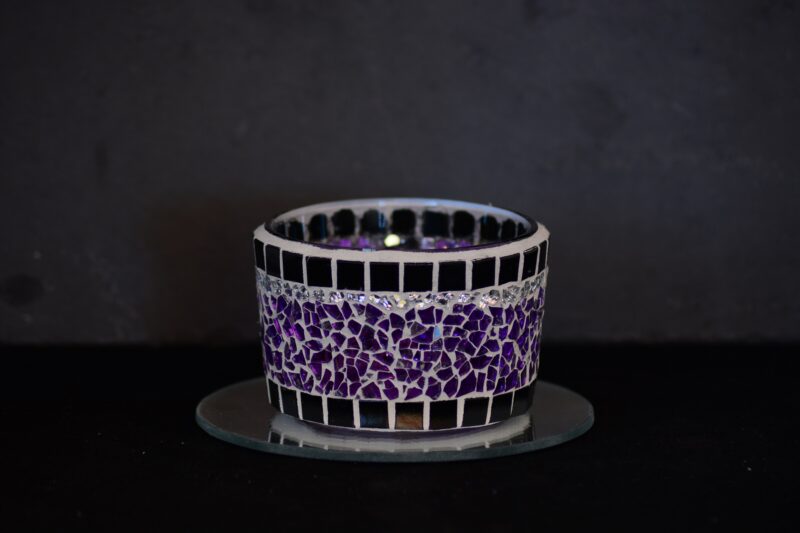 Mosaik Teelichtglas mittel violett/schwarz