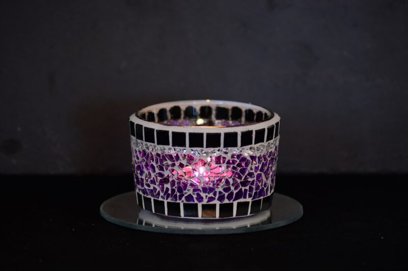 Mosaik Teelichtglas mittel violett/schwarz – Bild 2