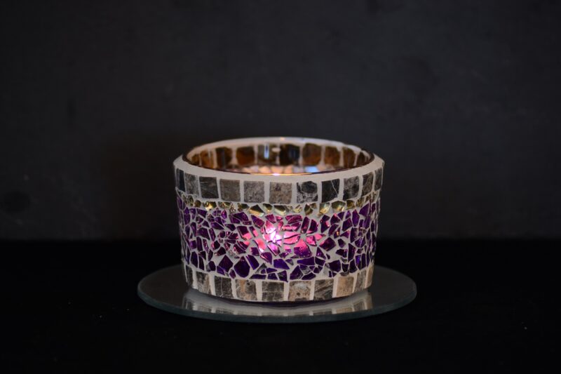 Mosaik Teelichtglas mittel violett/marmor – Bild 2