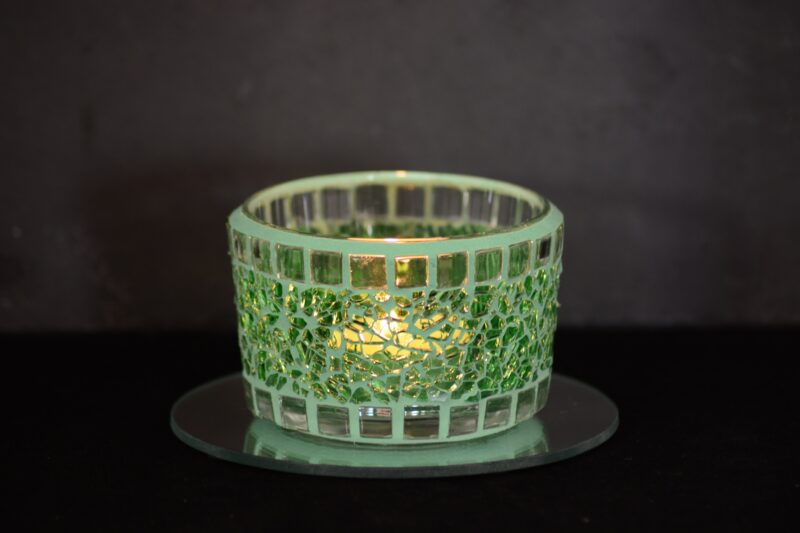Mosaik Teelichtglas mittel transparent/grün