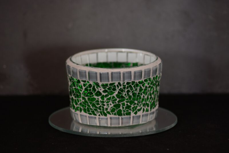 Mosaik Teelichtglas mittel grün/grau – Bild 2