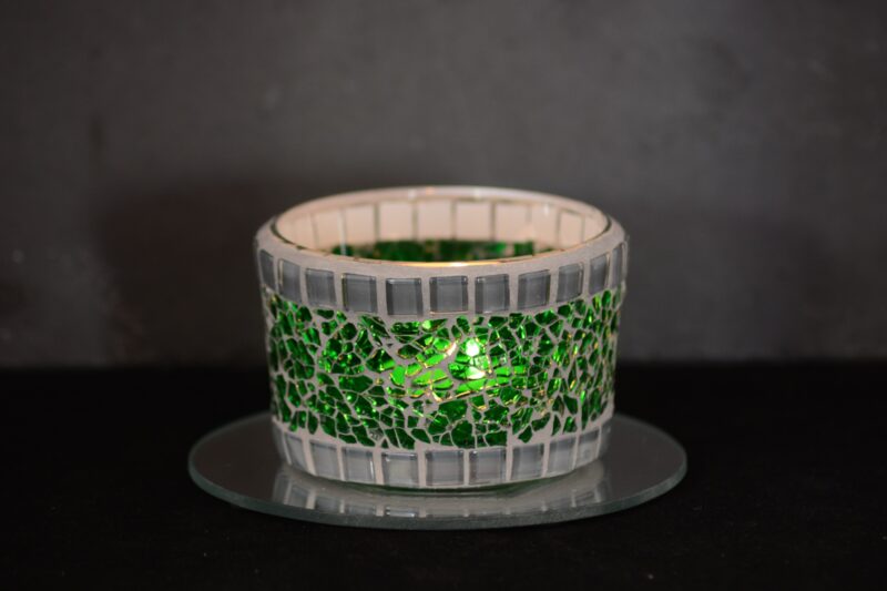 Mosaik Teelichtglas mittel grün/grau