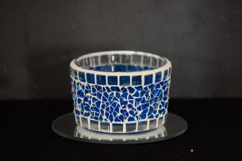 Mosaik Teelichtglas mittel blau/transparent – Bild 2