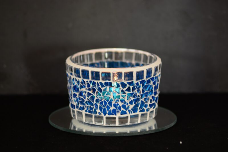 Mosaik Teelichtglas mittel blau/transparent
