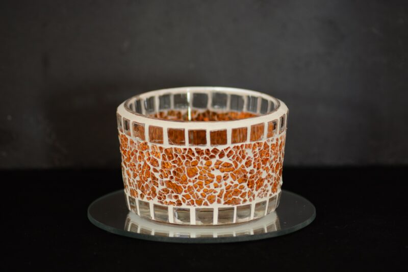 Mosaik Teelichtglas mittel orange/transparent – Bild 2