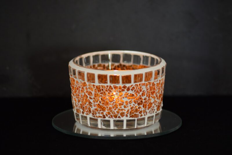 Mosaik Teelichtglas mittel orange/transparent