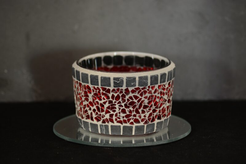 Mosaik Teelichtglas mittel rot/dunkelgrau – Bild 2
