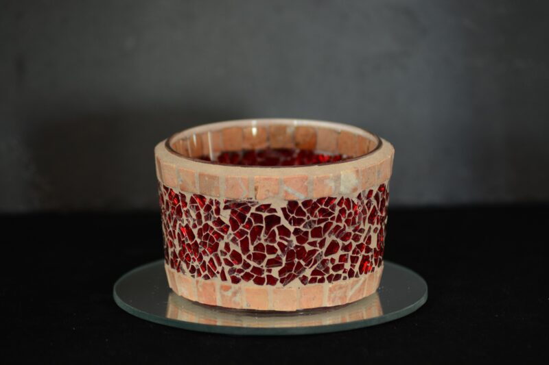 Mosaik Teelichtglas mittel rot/marmor – Bild 2