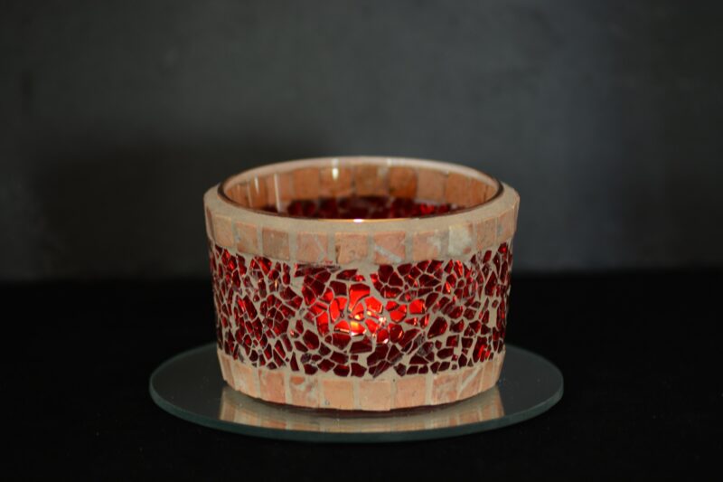 Mosaik Teelichtglas mittel rot/marmor