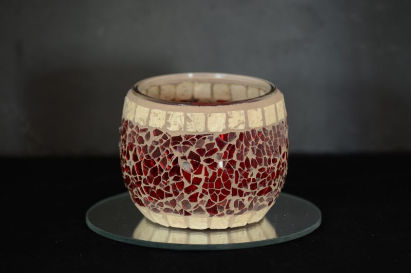 Crackle Teelichtglas rot/creme – Bild 3