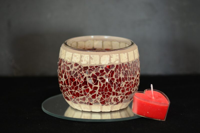 Crackle Teelichtglas rot/creme – Bild 2