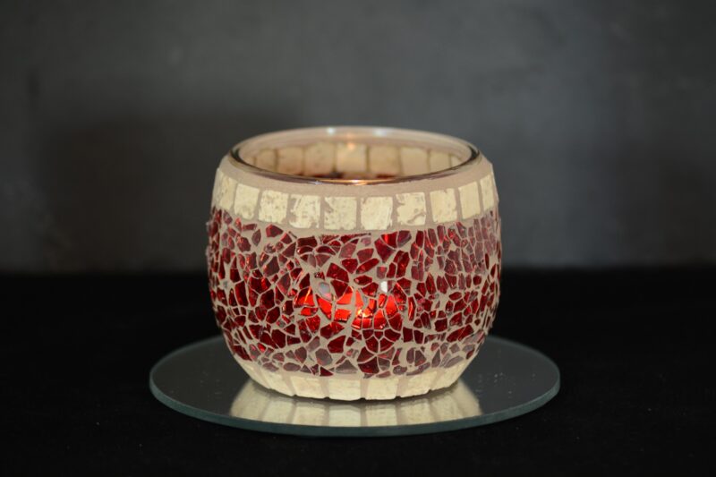 Crackle Teelichtglas rot/creme