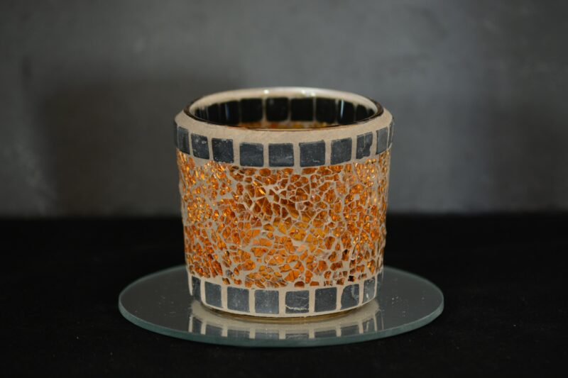 Mosaik Teelichtglas orange/grau