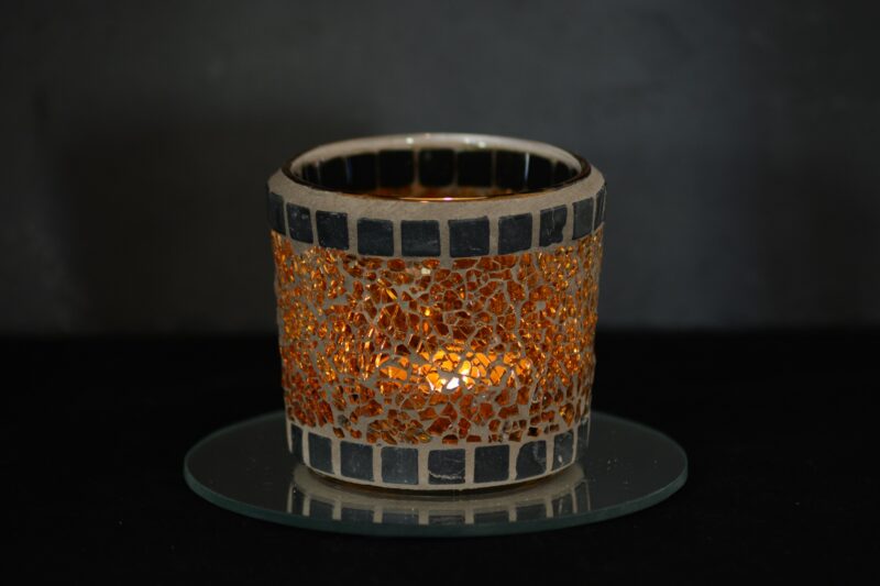 Mosaik Teelichtglas orange/grau – Bild 2