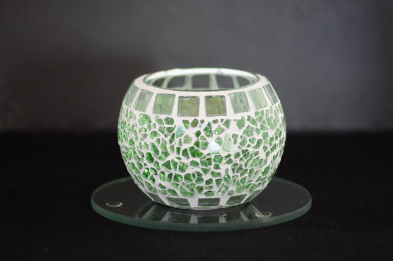 Mosaik Teelichtglas rund mini grün/transparent
