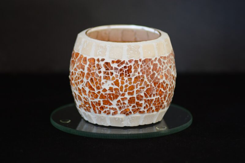 Mosaik Teelichtglas klein oval orange/creme