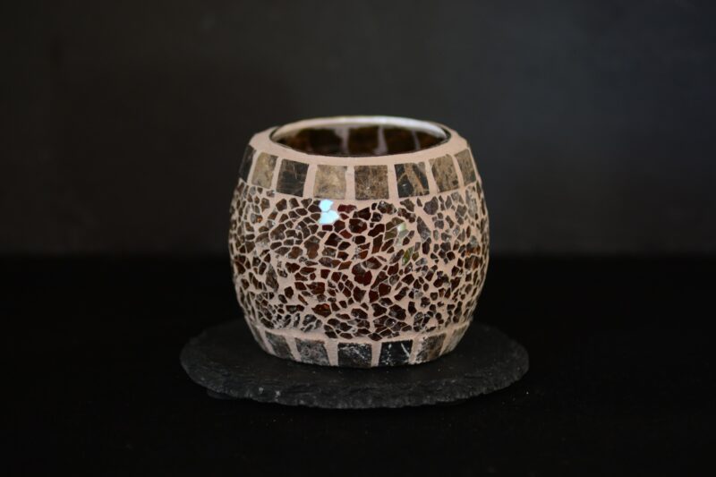 Mosaik Teelichtglas klein oval braun/marmor