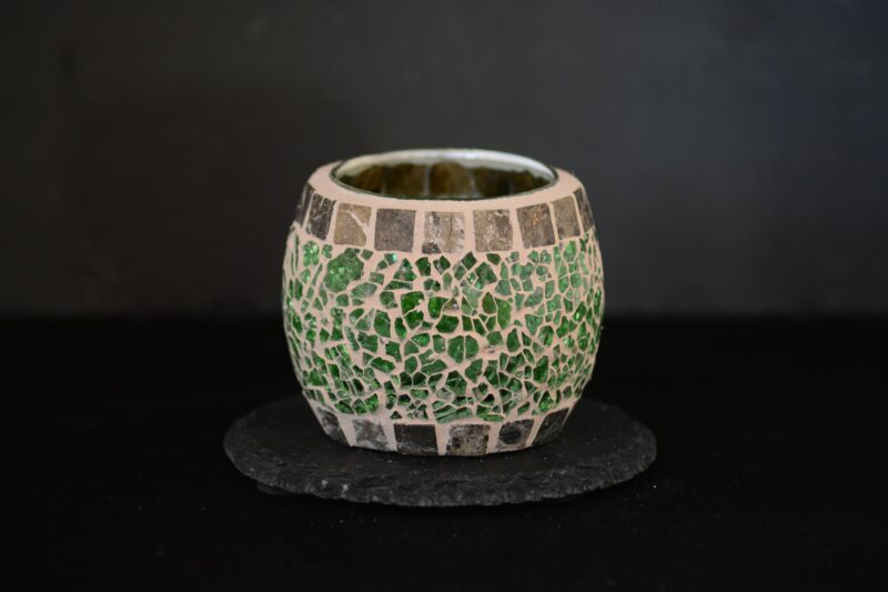 Mosaik Teelichtglas klein oval grün/marmor