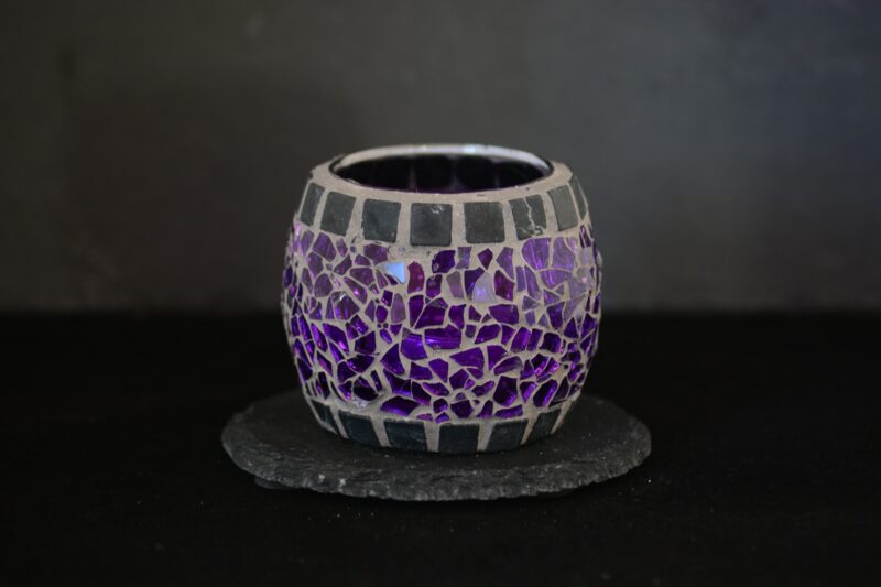 Mosaik Teelichtglas klein oval violett/grau