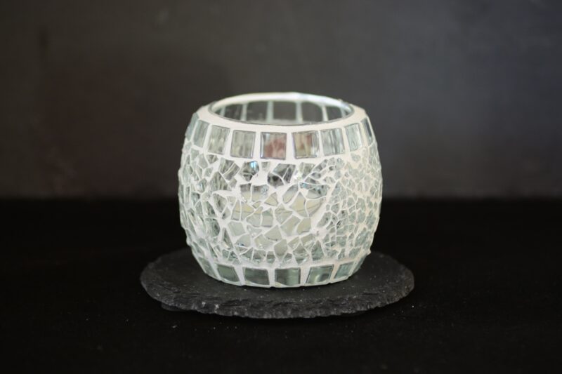 Mosaik Teelichtglas klein oval transparent