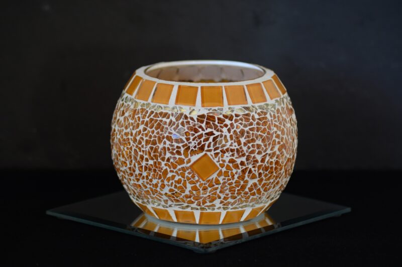 Windlicht rund orange/creme