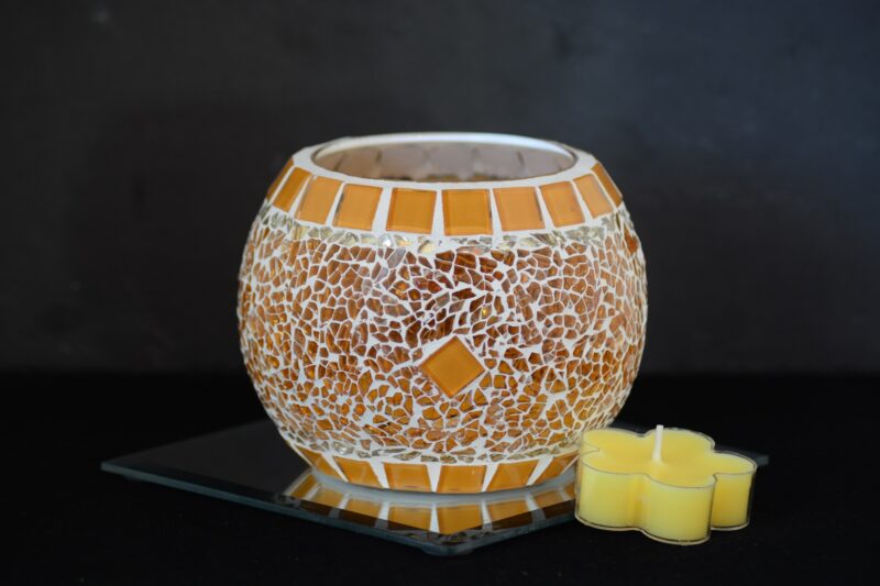 Windlicht rund orange/creme – Bild 2